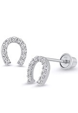 pretty horseshoe stud sterling silver baby earrings